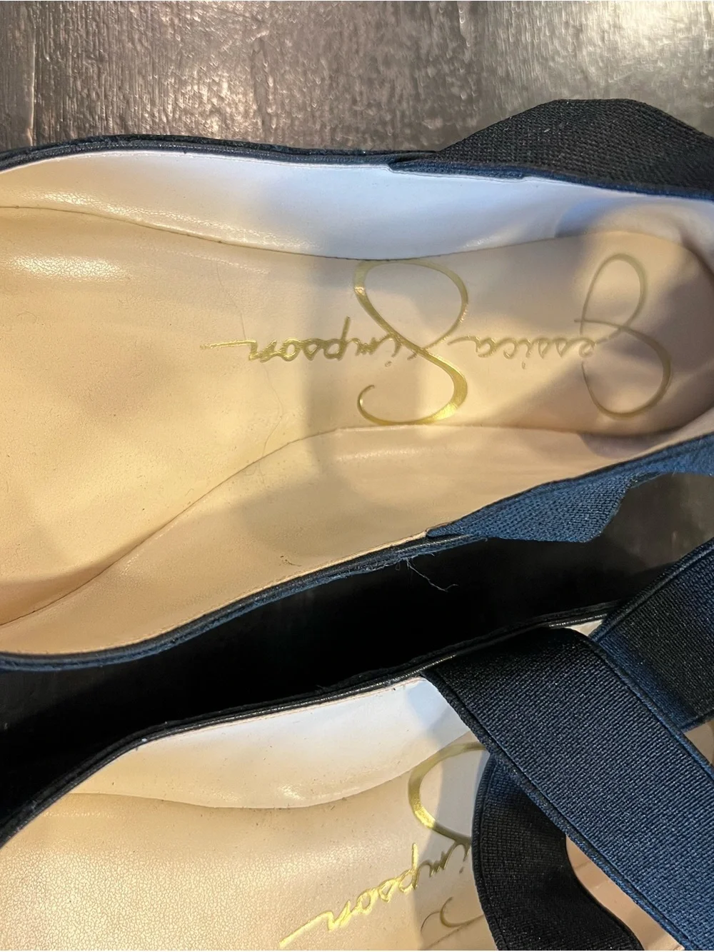Jessica Simpson Black Leather Ballet Flats with Crisscross Elastic Straps